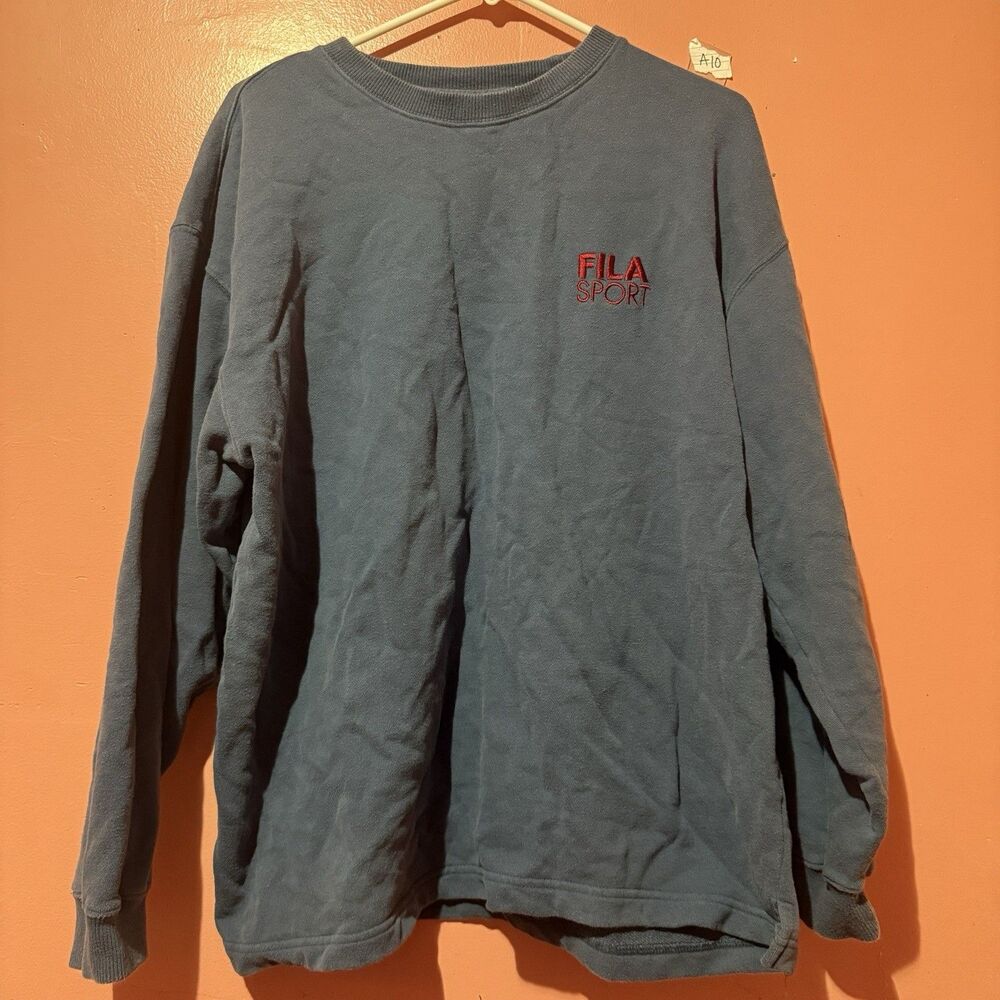 Vintage Fila Sports Womens Sweater XL Extra Large Blue Cotton Crew Neck Active